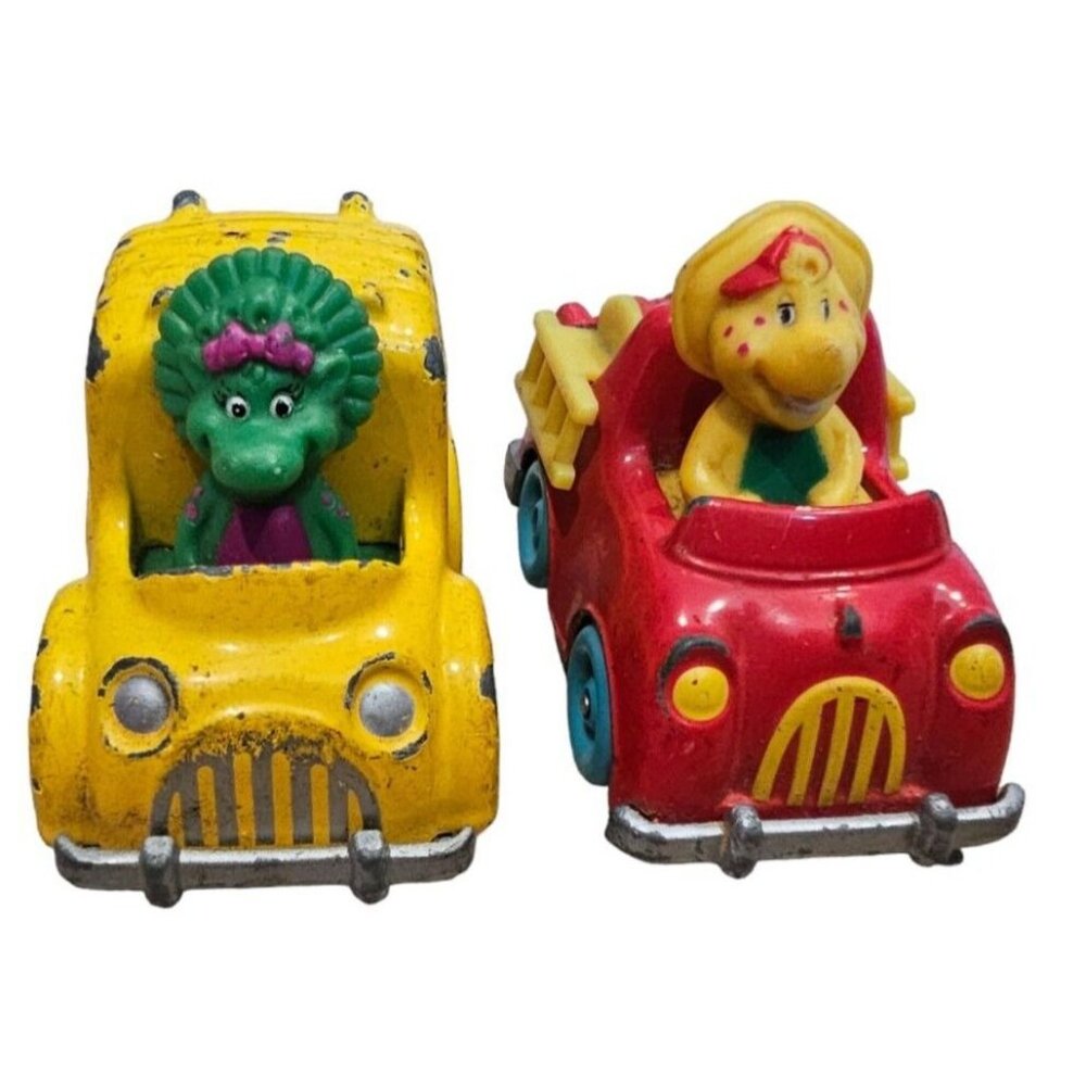 Barney Diecast Vehicles Baby Bop and BJ Fire Engine School Bus Vintage 1997